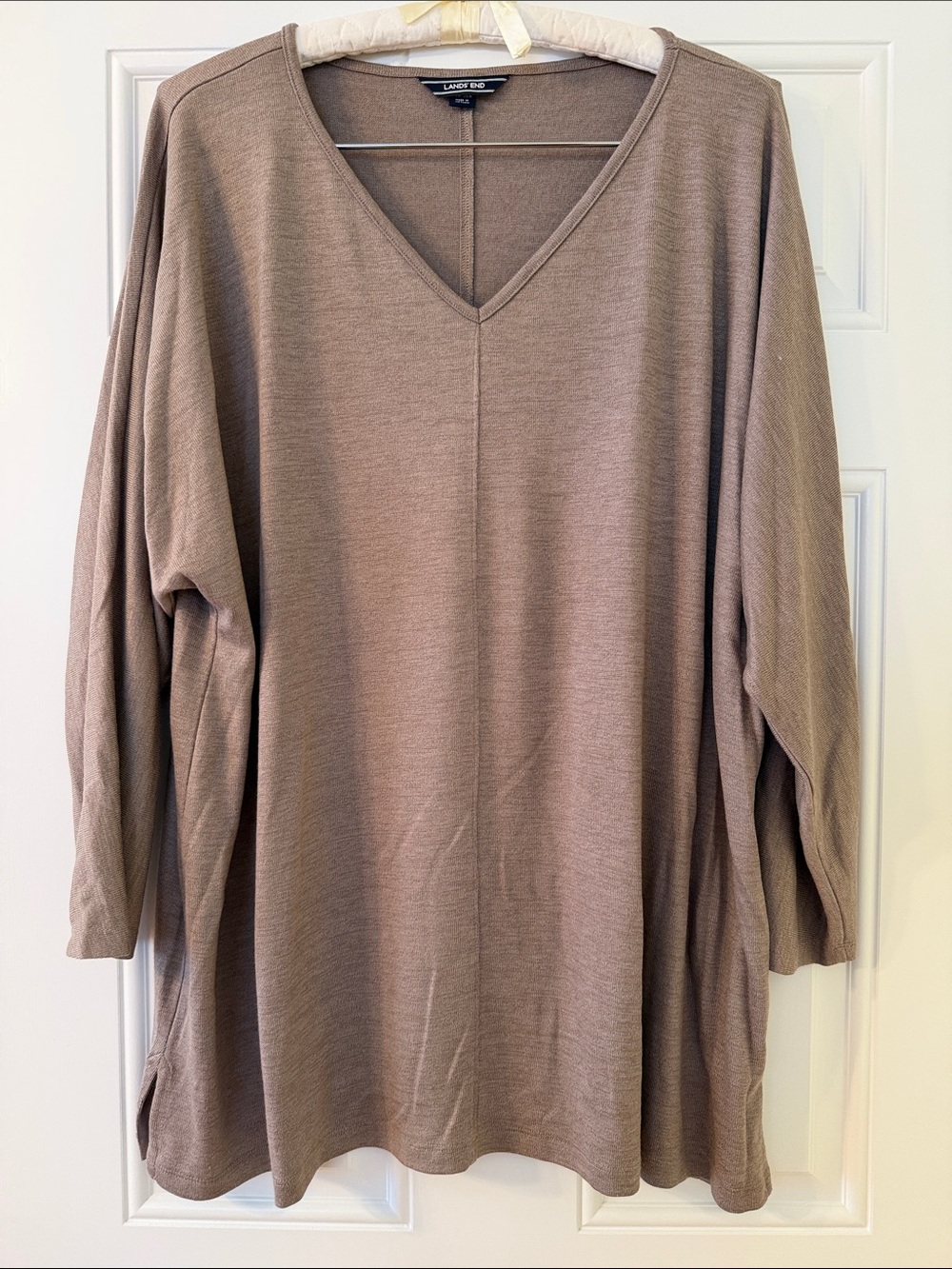Lands' End Taupe V-Neck Long Sleeve Tunic